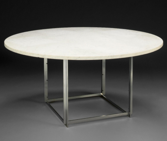PK54 Chrome-plated steel and marble circular dining table designed 1963  by Poul Kjærholm